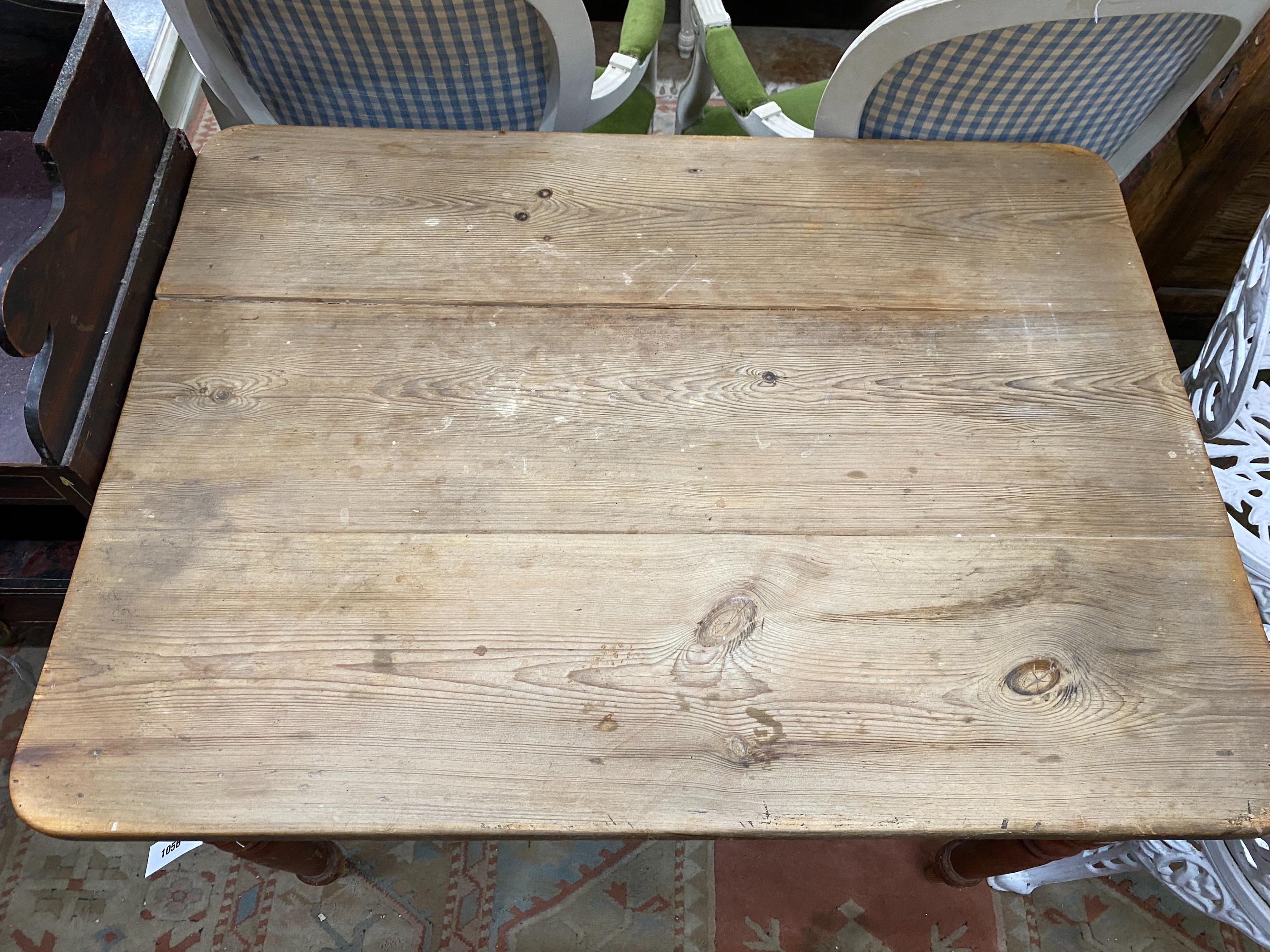 A Victorian rectangular part painted pine kitchen table, width 98cm, depth 73cm, height 73cm